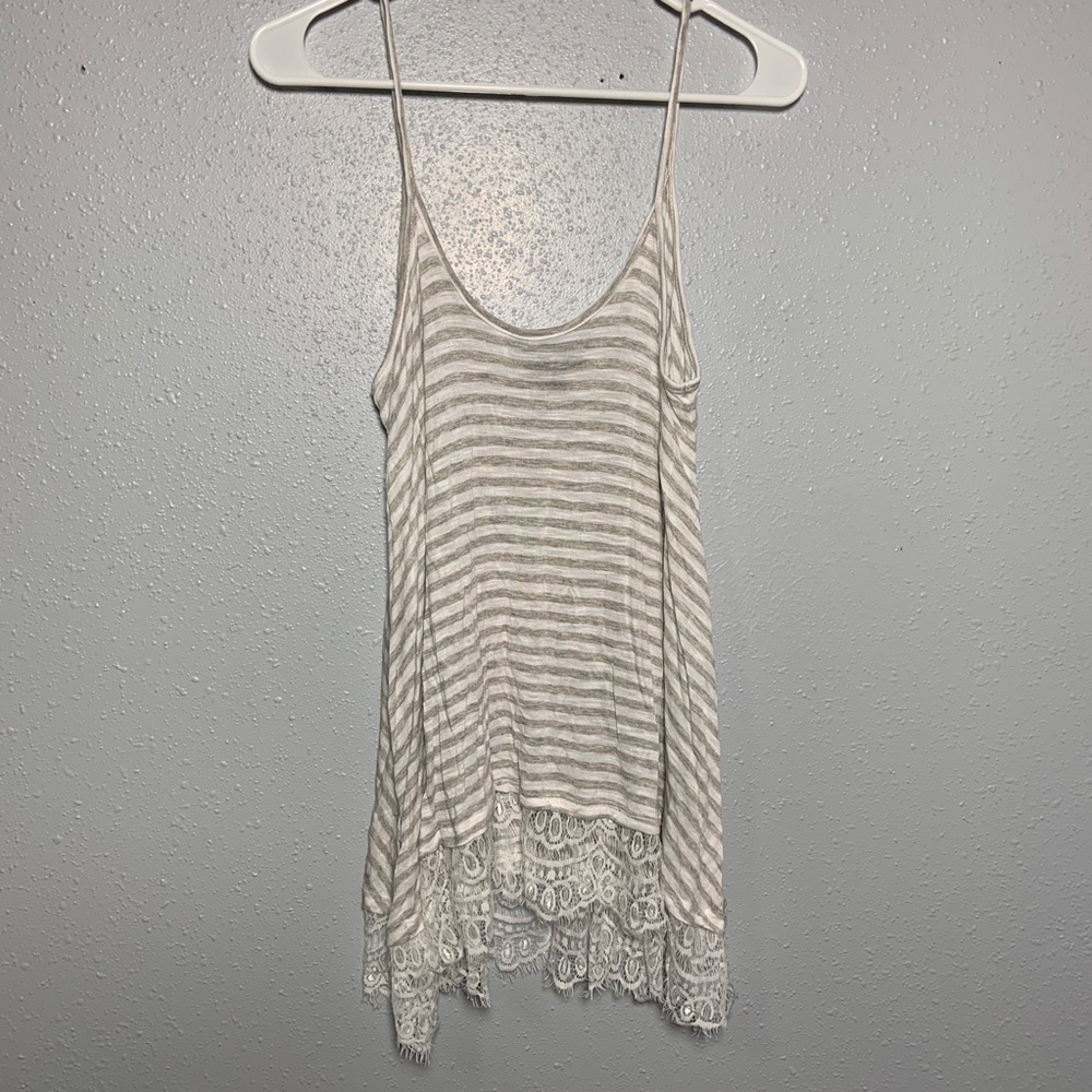 Freshman Long Cream and White Lace Tank Top